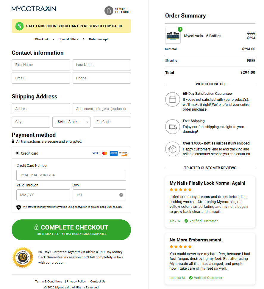 Mycotraxin checkout page
